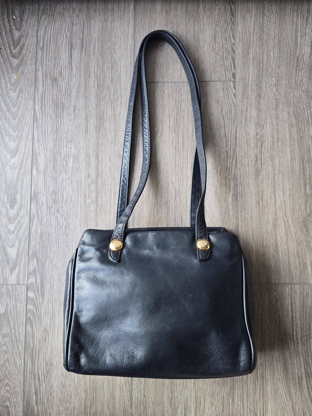 Vintage Architect Black Leather Structured Satchel Shoulder Bag Gold Hardware